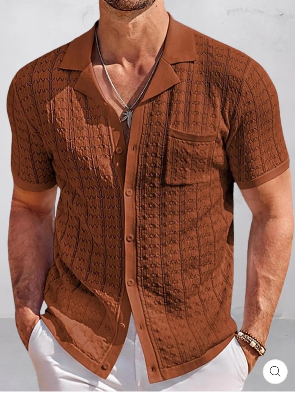 Coofandy Knit Shirt XL Mens Brown Breathable Textured Button Down Short Sleeve